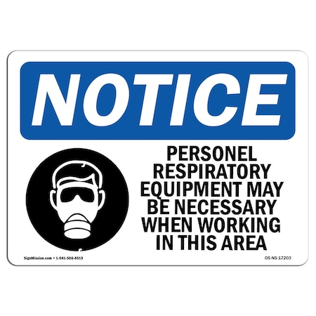 Signmission OSHA Sign, Personal Respiratory Equipment With Symbol, 24in X 18in Decal, 24" W, 18" H, Landscape OS-NS-D-1824-L-17203